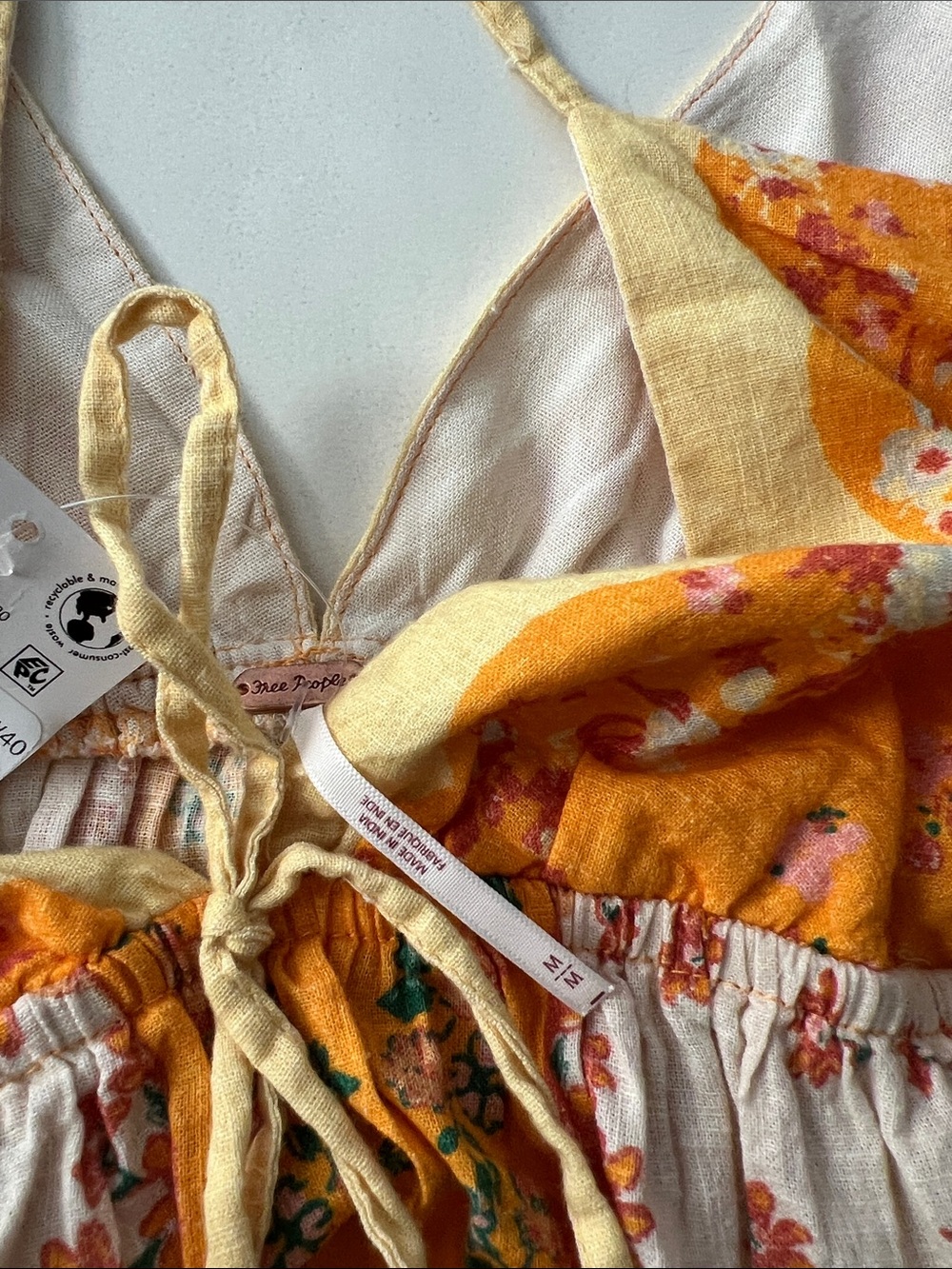 NWT Free People Double Date Floral Golden Yellow Babydoll Cami Tank Top M $78 - Picture 7 of 8